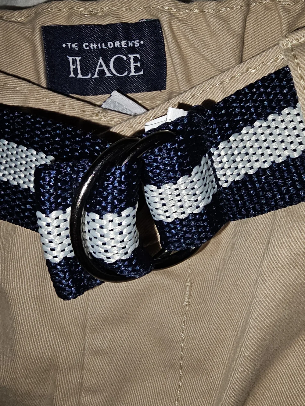 The Children's Place Tan Flat-Front Shorts with Black & White Stripe Belt